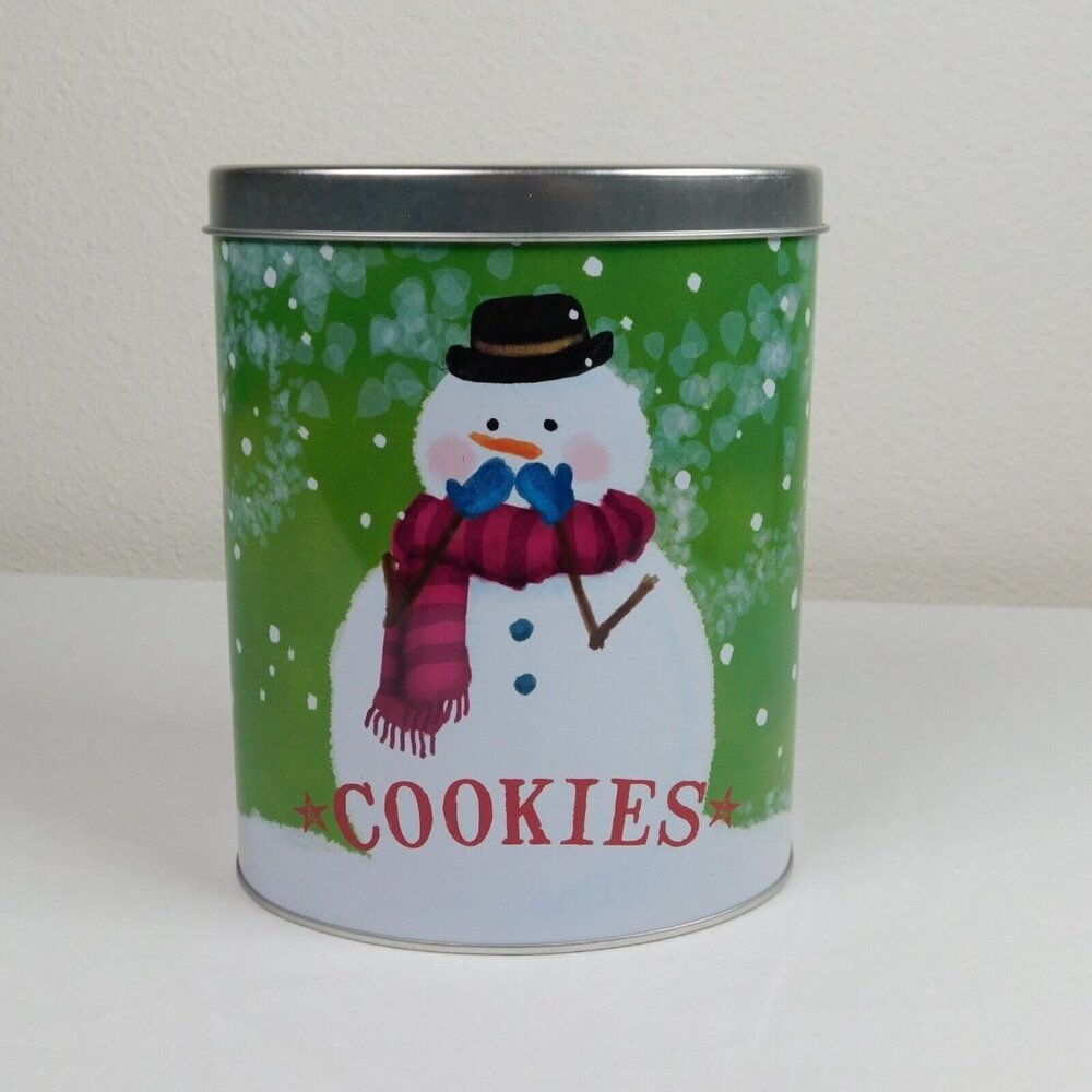Knotts Berry Farm Snowman Vanilla Sugar Cookies Oval Tin Multicolor Empty 6.75"